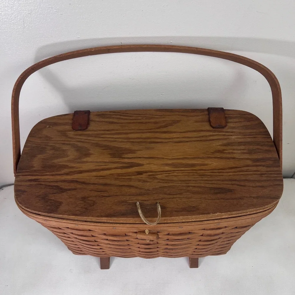 Longaberger Footed Lidded Magazine Basket Plastic Protector 1992 Dresden Ohio